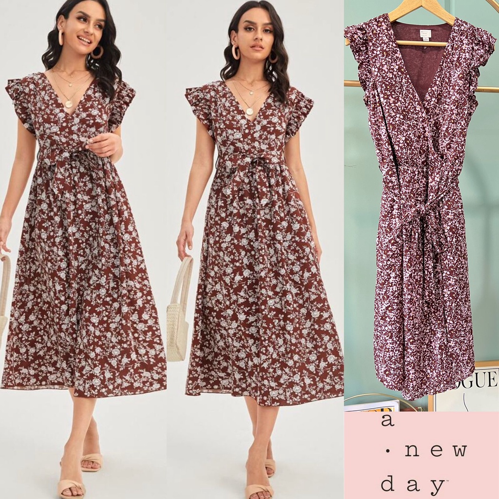vintage print capsleeve midi dress anewday