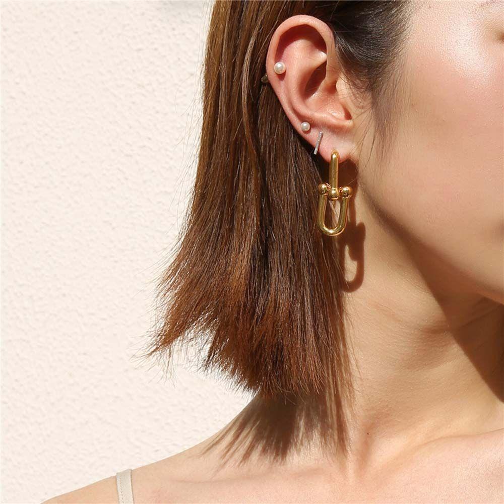 NICKOLAS1 Drop Earrings Pesta Fashion Kuningan Warna Emas Bentuk U Perhiasan Kunci Alloy