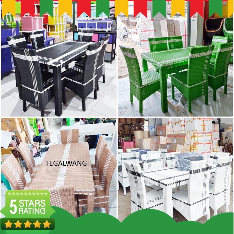 Meja Makan Kursi 6 Rotan Sintetis Furniture Original