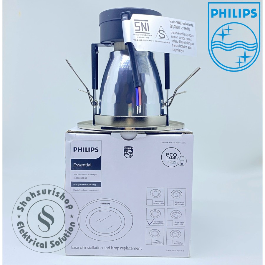 PHILIPS DOWNLIGHT RECESSED NICKEL 66662 3 INCH 3&quot; SILVER MAX 9 WATT