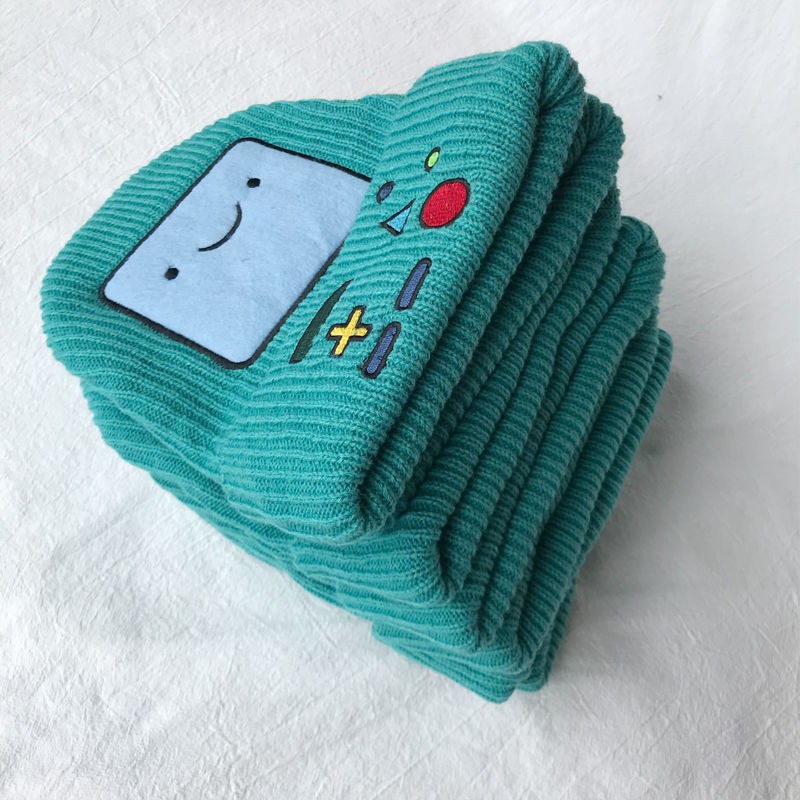 Adventure Time with Finn and Jake Autumn and winter knitted hat men's warmth and thick star card with the same smiley face embroidery student wild hat