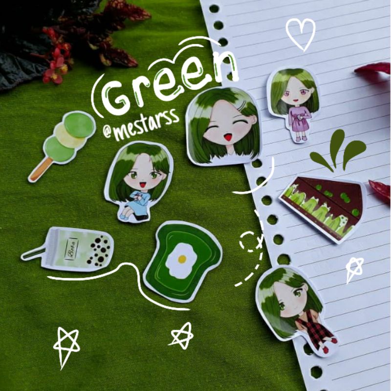 

MESTARSS} 24 PCS/SET STIKER "GREEN EDITION"-8 DESAIN BERBEDA/ STIKER AESTHETIC/ COD