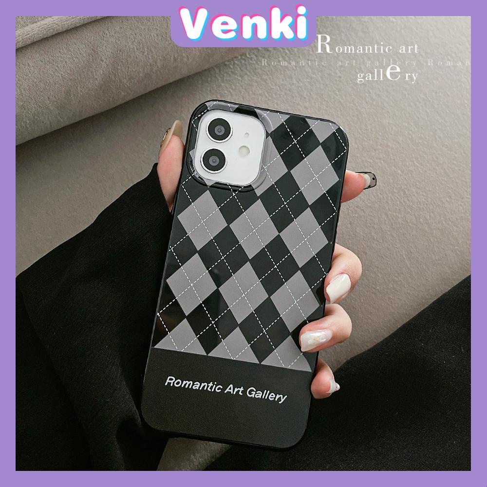 Soft Case Silikon Hitam Glossy Motif Berlian Kotak-Kotak Untuk Iphone 13 Pro Max / 12pro Max / 11 / Pro Max / 7p / 8 / 7p / 8p / X / Xr / Xs Max