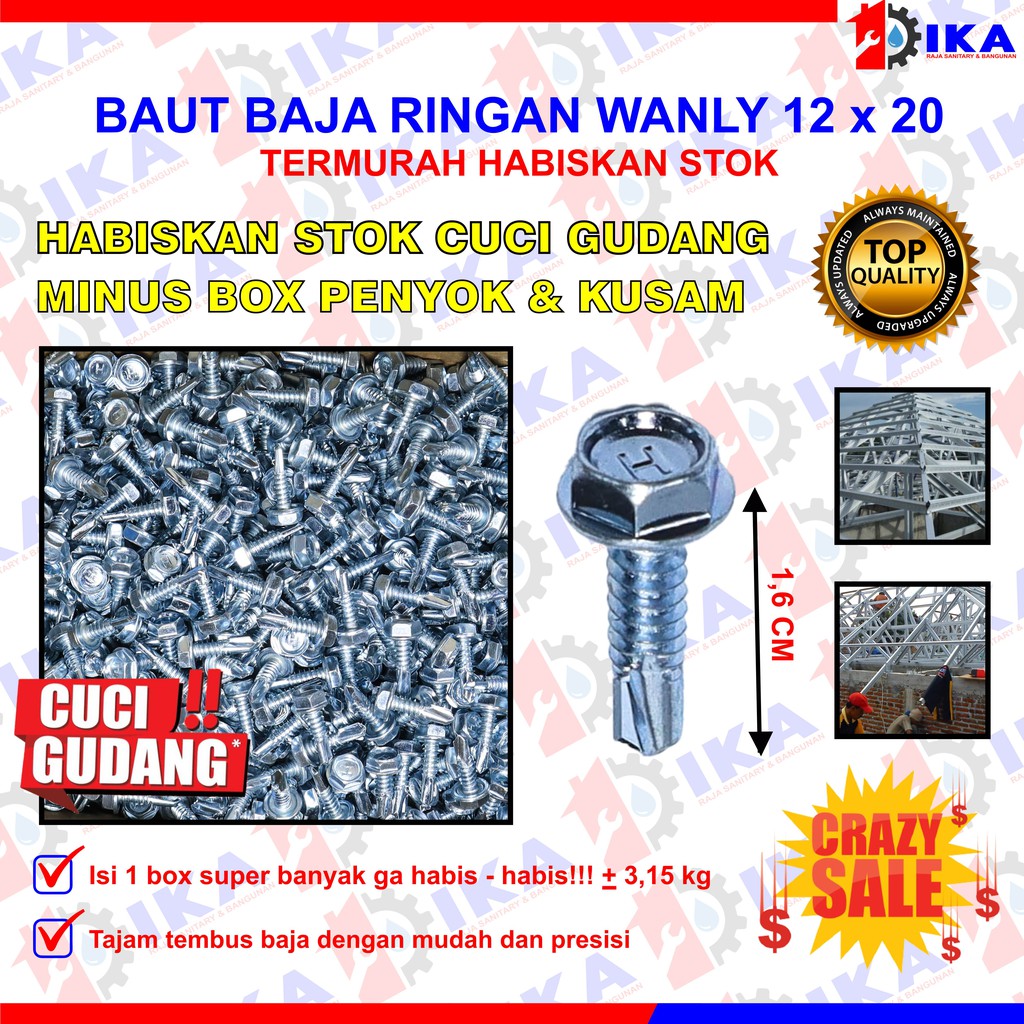 Cuci Gudang Baut Baja Ringan Baut Roofing wanly 10X19 Harga per kotak