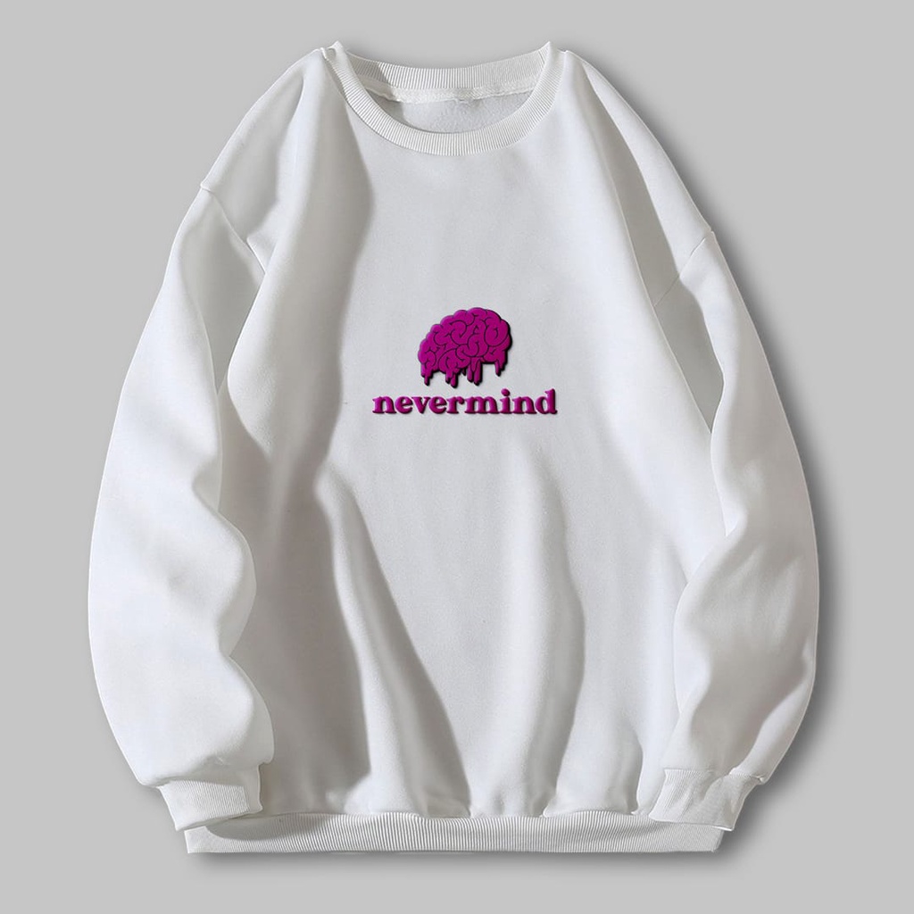 NEVERMIND BORDIR CREWNECK SIZE M - XXL SWEATER UNISEX TEBAL - ATASAN CEWEK LUCU PREMIUM