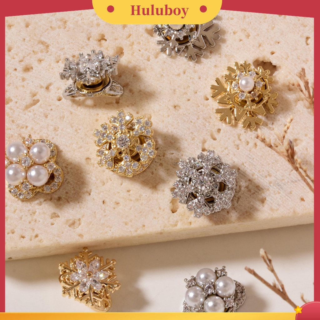 Huluboy Huluboy♡ Hiasan Kuku 3D Bentuk Snowflake Aksen Zircon + Mutiara Imitasi Untuk Nail Art / Manicure