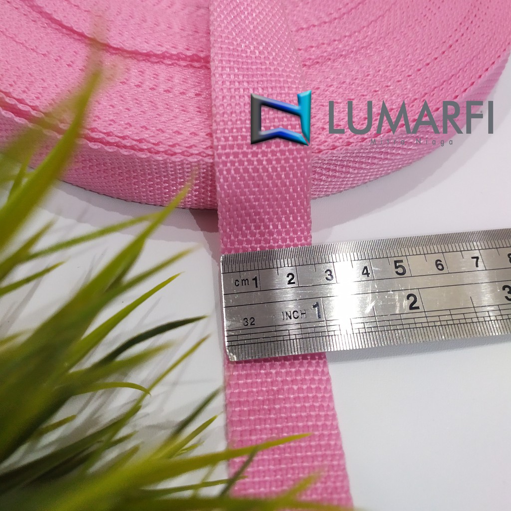 Tali Webbing Tali Bisban Tas 2,5 cm Pink Muda Motif Ketupat [Meteran]