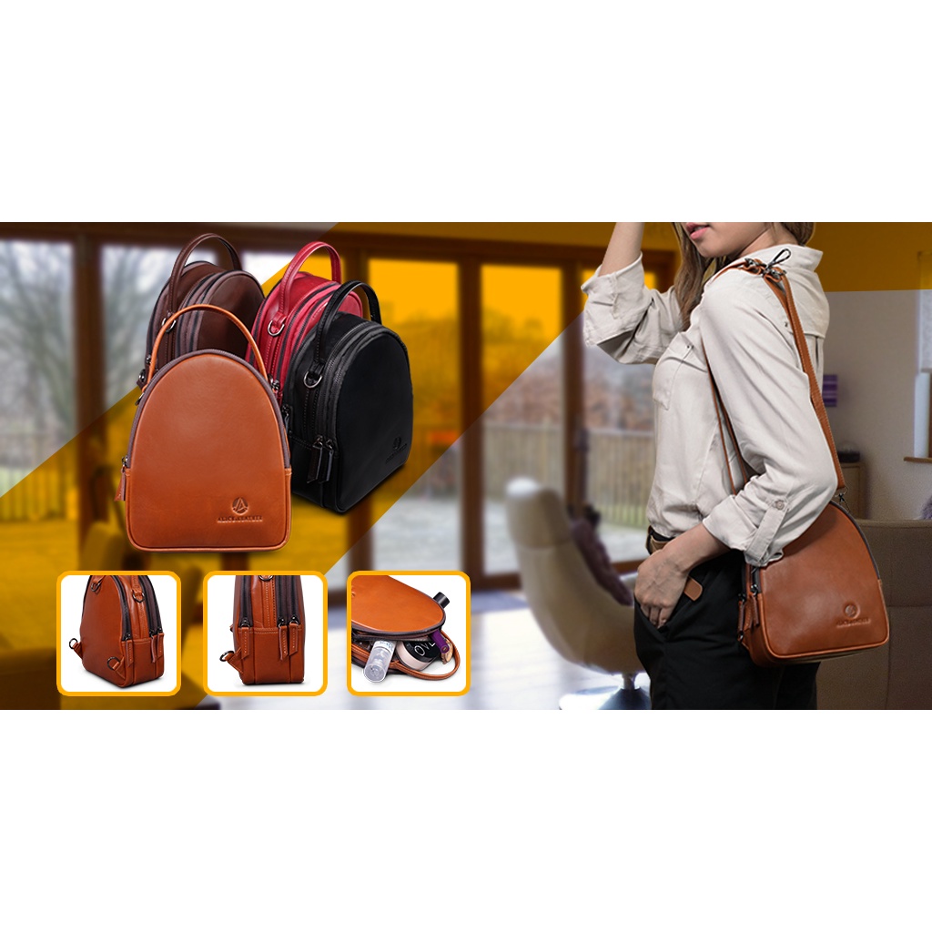 AR01 Backpack Leather - Erica ALICE LEATHER/Tas Ransel Wanita Mini Multifungsi Bahan Dari Kulit Sapi