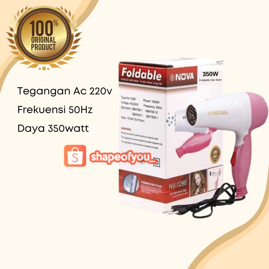 Hair Dryer Hairdryer Mini Lipat Low Watt pengering rambut NOVA / GMAX Ukuran Kecil Murah Praktis Ori