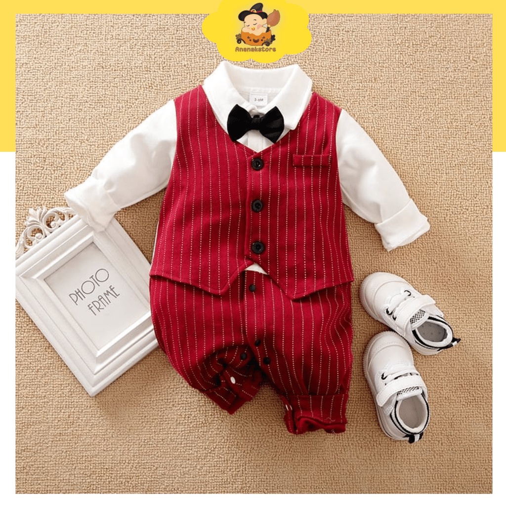 ANANAK / Jumper bayi lengan panjang 0-2 tahun motif TUXEDO MAROON / baju bayi IMPORT KOREA jumper bayi premium