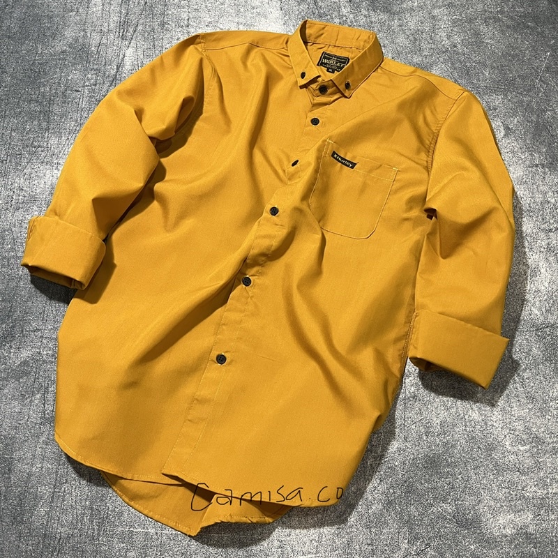 KEMEJA PRIA POLOS PANJANG KUNING MURSTAD KATUN HEM PRIA POLOS PANJANG MURSTAD KASUAL PESTA DAN KERJA