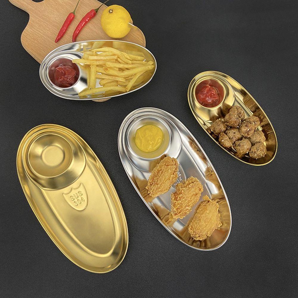 [Elegan] Piring Snack Sekat Grid Barbekyu Peralatan Makan Piring Nampan304 Stainless Steel Dapur French Fries Plate