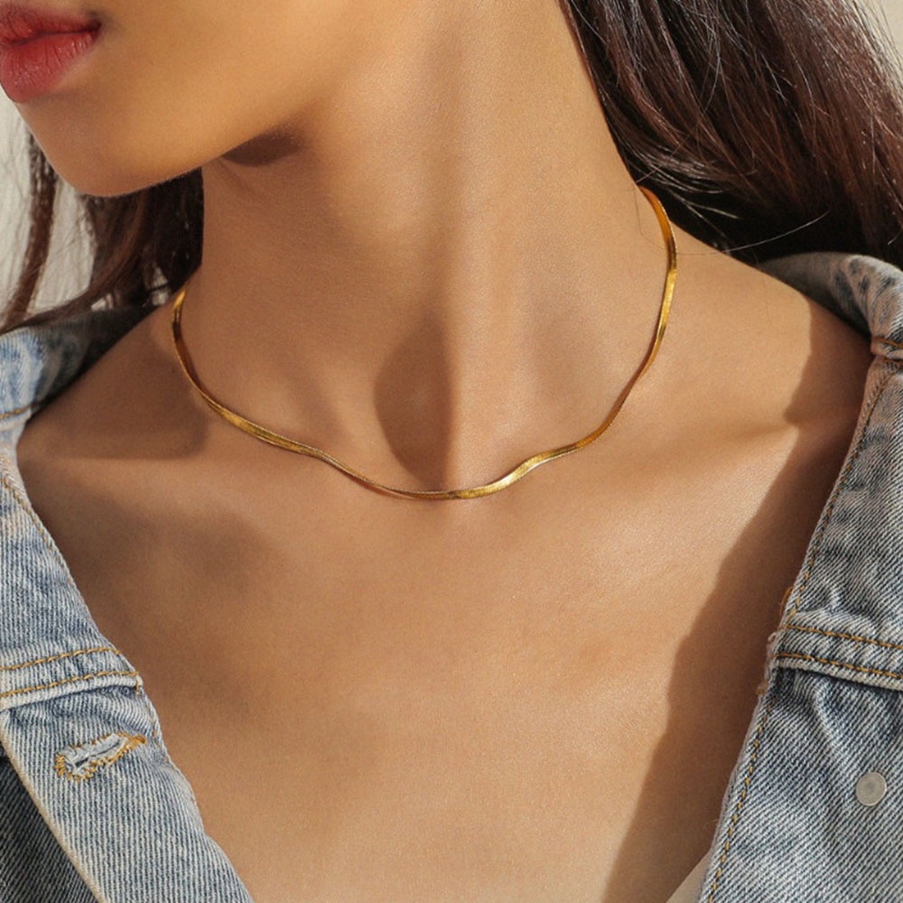 Kalung Choker Rantai Ular Bahan Logam Warna Emas Untuk Pria Dan Wanita