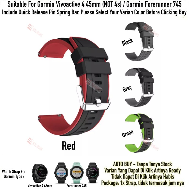 SSR Tali Jam 22mm Watch Strap Garmin Vivoactive 4 45mm / Forerunner 745 - Rubber Silikon Sporty