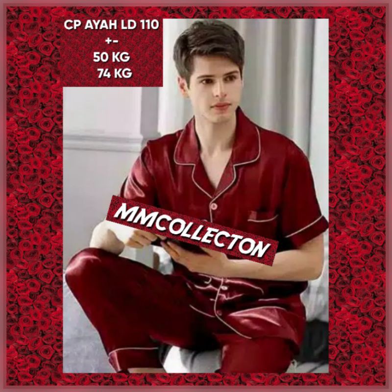 piama pasangan suami istri couple / cowok cewek Piyama baju tidur satin polos lengan pendek-2