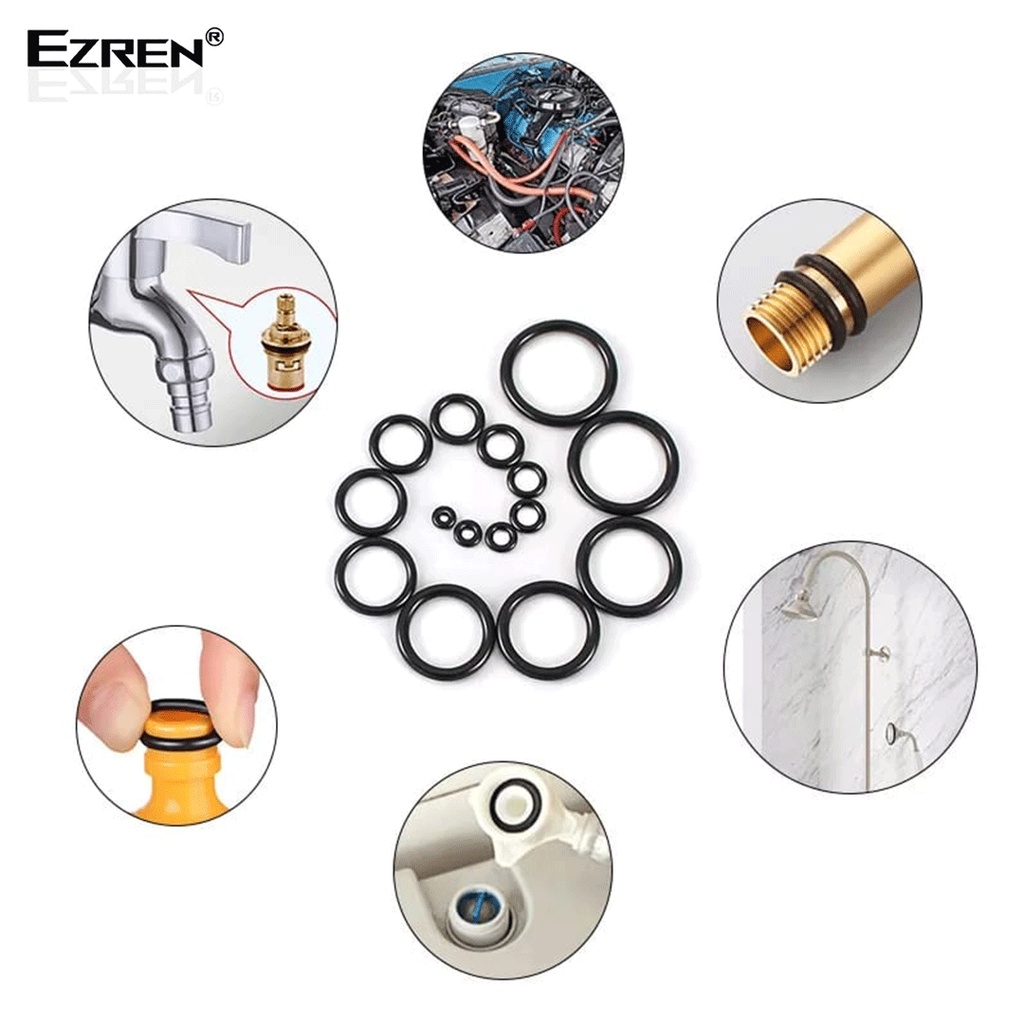 Ezren 225pcs Karet Seal Ring O Set Black Silicon Rubber Karet Ring