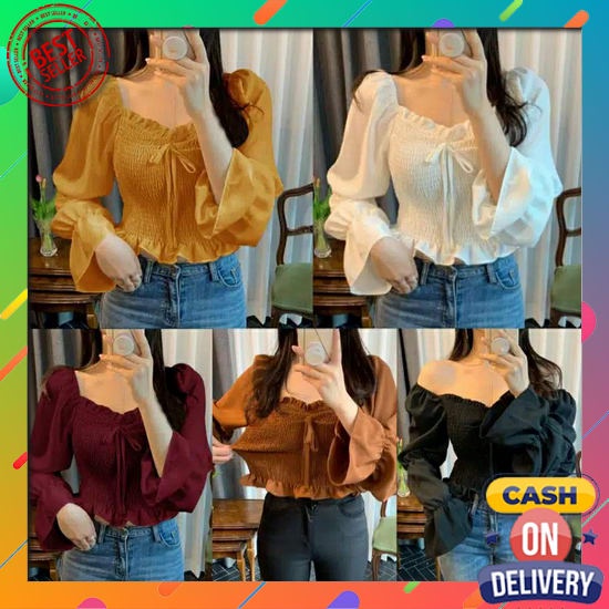 Crop Top Korean Style Korean Cardigan Blouse Wanita Atasan Baju Crop Lengan Panjang Korea Outfit Wan