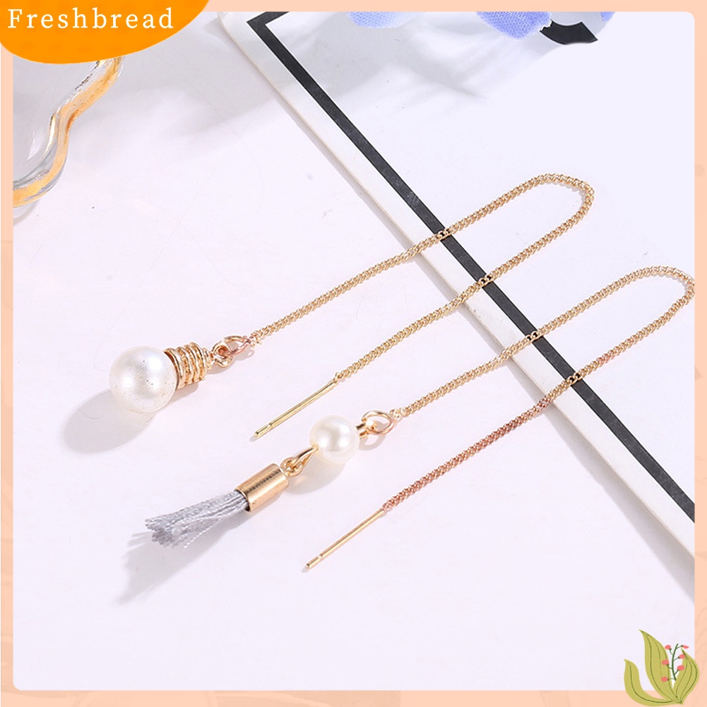 Terlaris Fashion Irregular Tassel Faux Pearl Long Chain Dangle Stud Earrings Jewelry