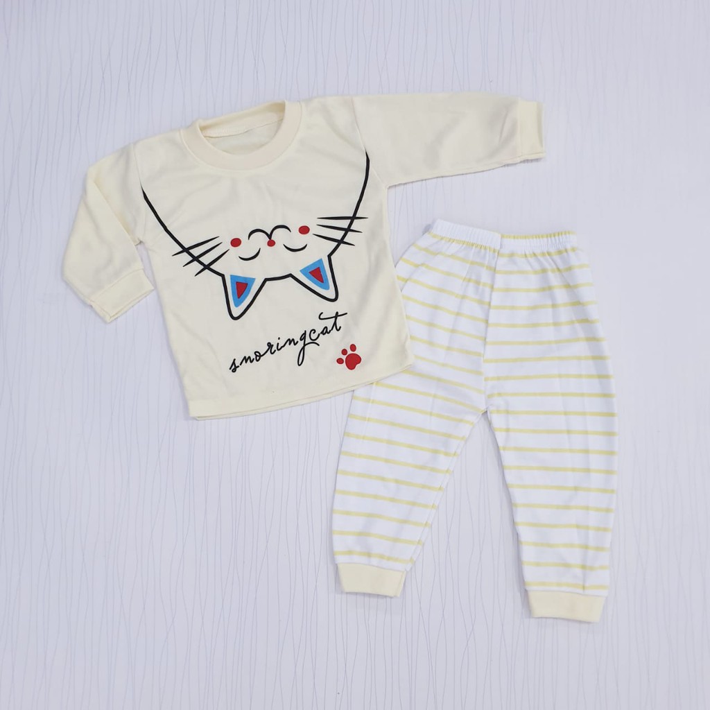 setelan piyama anak perempuan usia 0-12 bulan / baju tidur bayi &lt; 1 tahun cat kucing