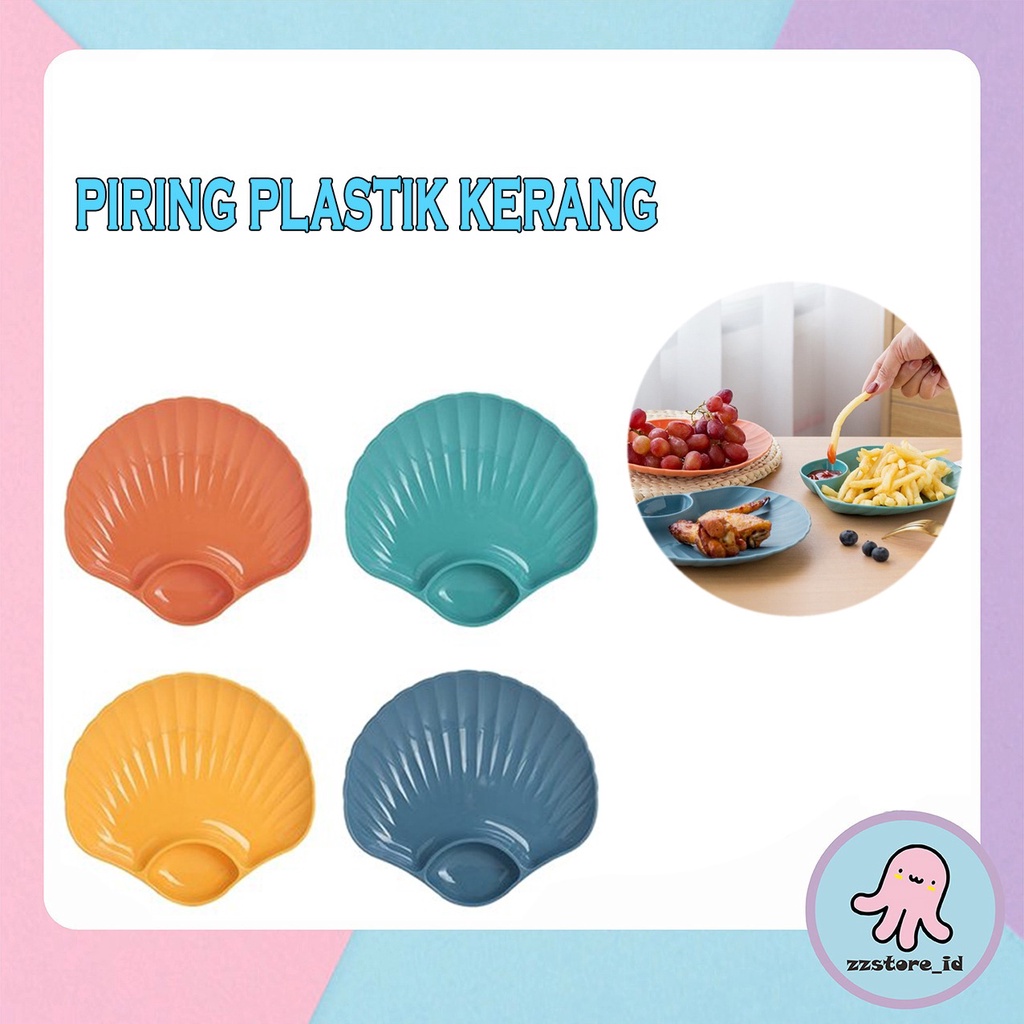 Piring Kerang Shell Plate / Piring Plastik Model Kerang Kue Roti 2in1 Tempat Saos Kecap