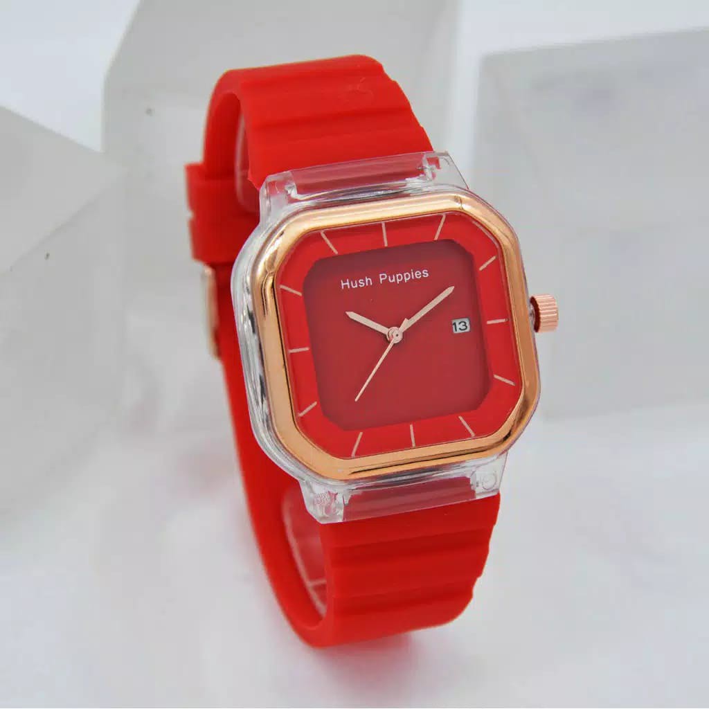 Jam Tangan Wanita Strap Rubber Hush Puppies Tanggal Aktif Case Kotak HP-70