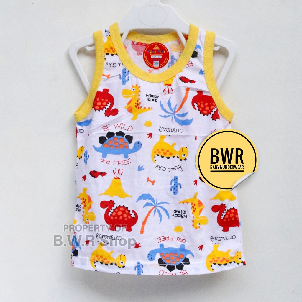 [ 6pc ] Singlet Anak AGREE Kids SM 012 / Kaos Dalam Anak Singlet PUTIH Motif Dino Kutung | Bwr