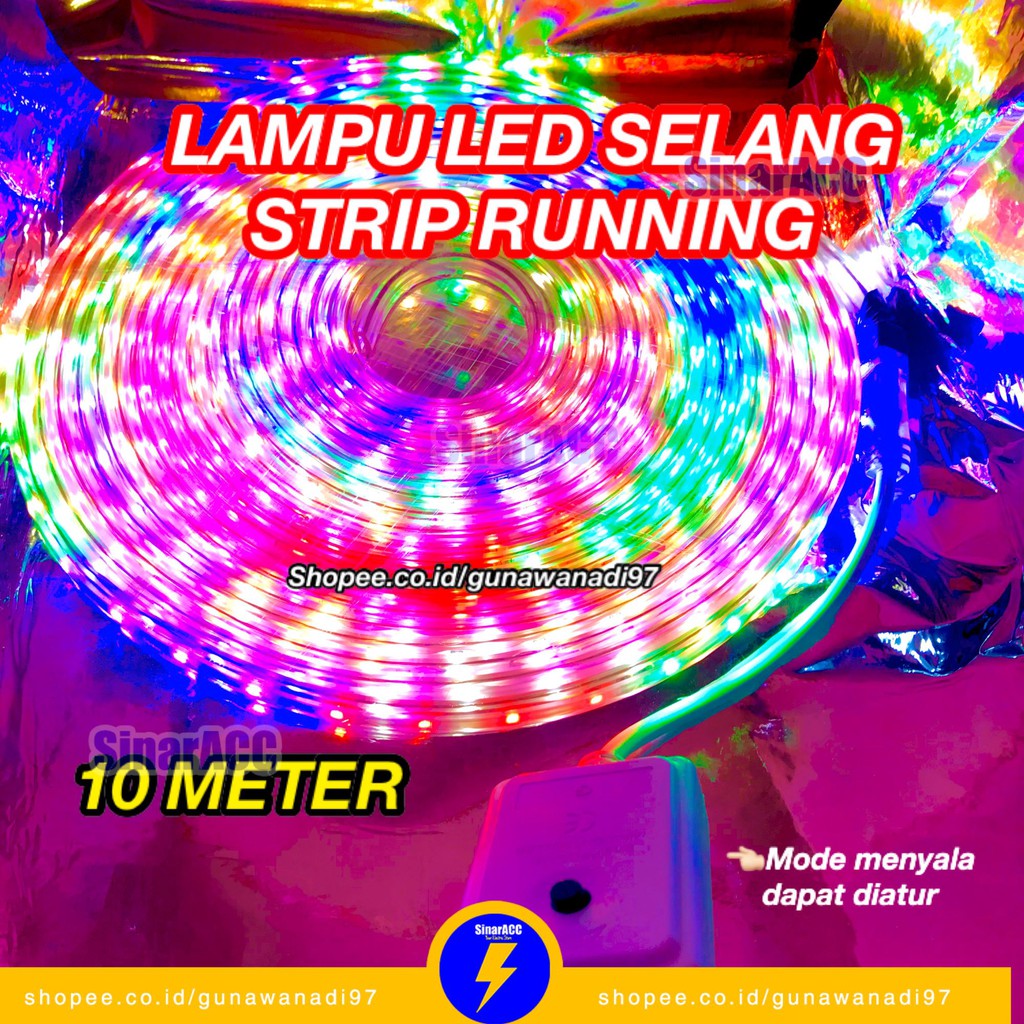 Lampu selang RGB 10 Meter running lampu led strip MERAH PUTIH Rainbow warna warni 5050 waterproof