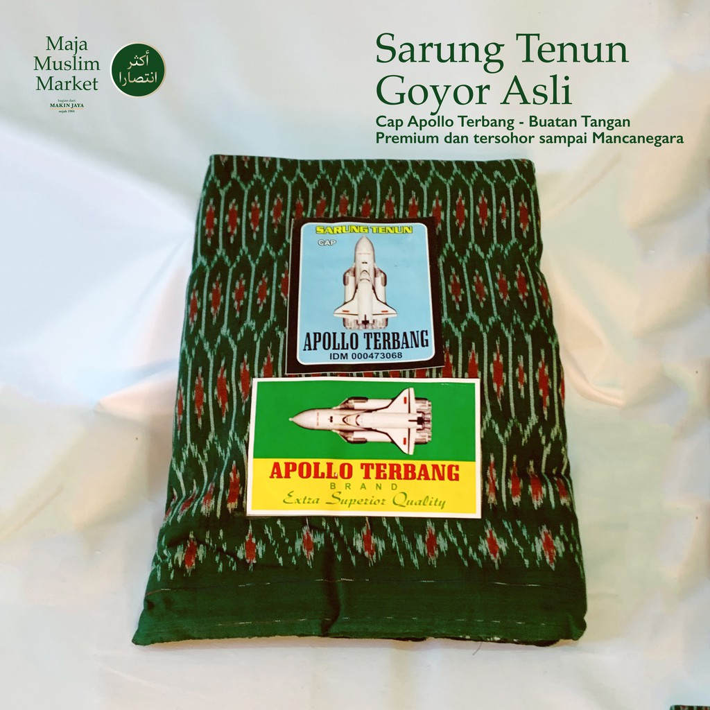 SARUNG TENUN GOYOR LEGENDARIS DIJAMIN ASLI - APOLLO TERBANG HIJAU - BUATAN TANGAN, MESIN KAYU