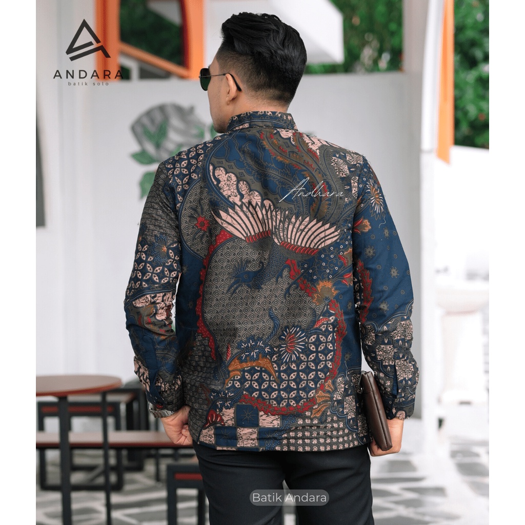 WIRYAWAN Baju Batik pria Lengan Panjang Modern slimfit Kasual Jagu Biru Best Seller Rekomendet Katun Solo Sragenan Hijau Botol Terlaris Regular Fit