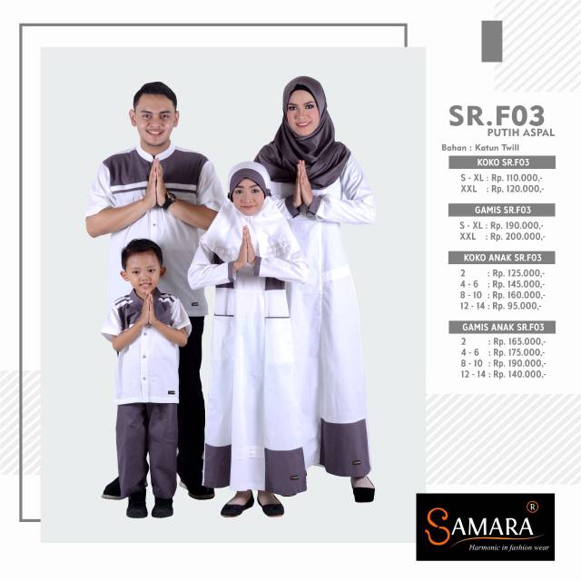 Samara SR F03 putih aspal gamis sarimbit keluarga / gamis couple keluarga