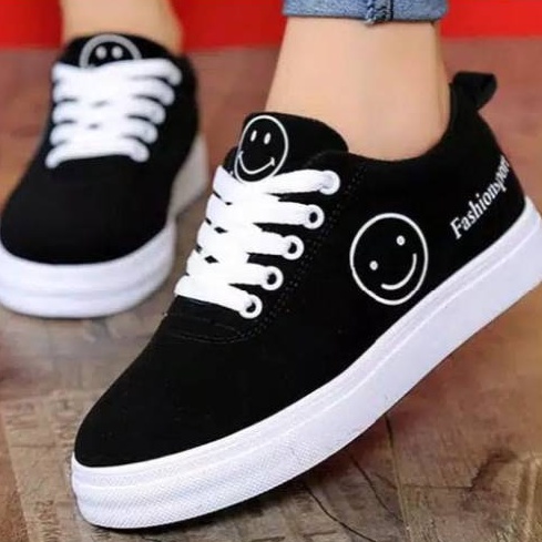 SEPATU WANITA KANVAS MOTIF SMILE LUCU REMAJA DEWASA SEPATU SNEAKERS FASHION SEKOLAH COD