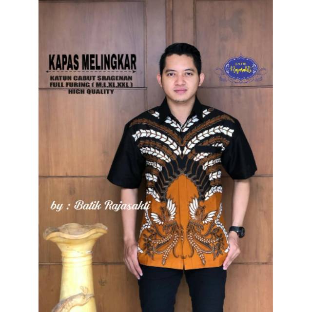 Batik Solo KAPAS MELINGKAR Kemeja Pria Katun Cabut Sragenan Full Furing