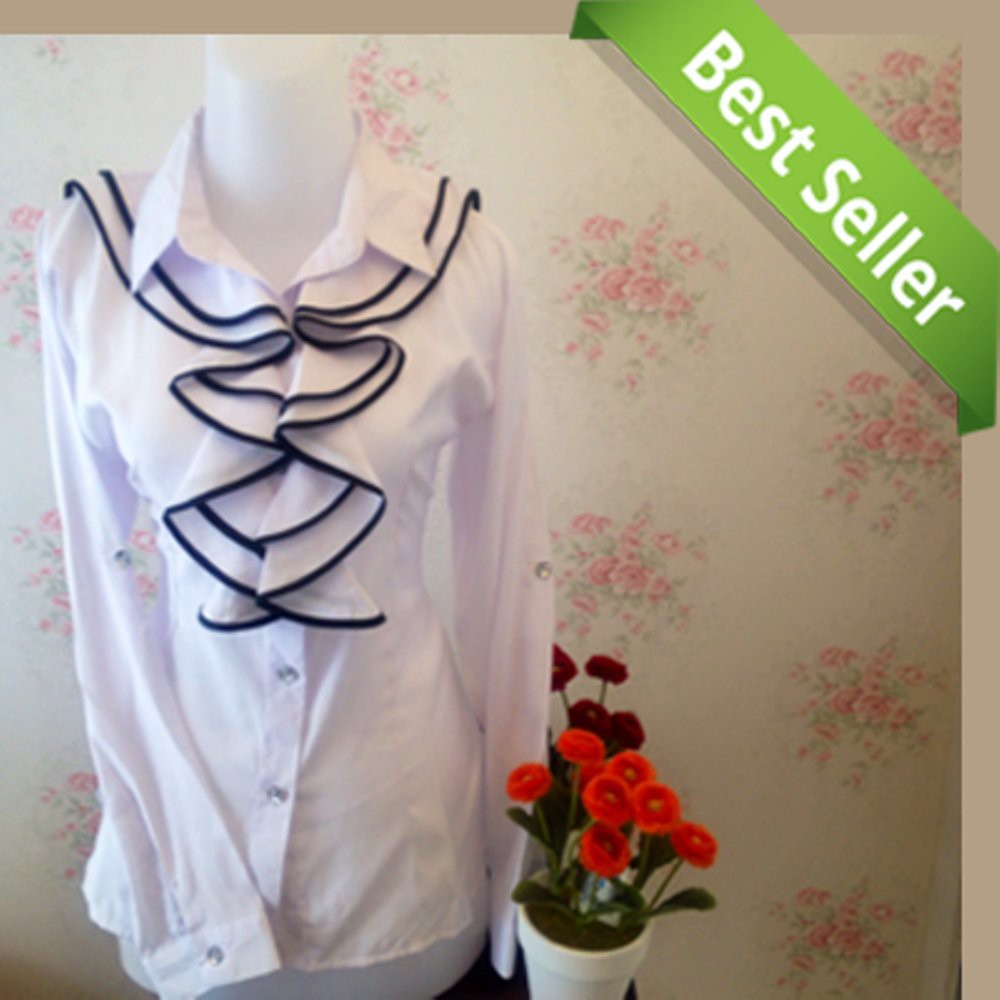 Blus Kerja Putih   kemeja blus wanita putih renda
