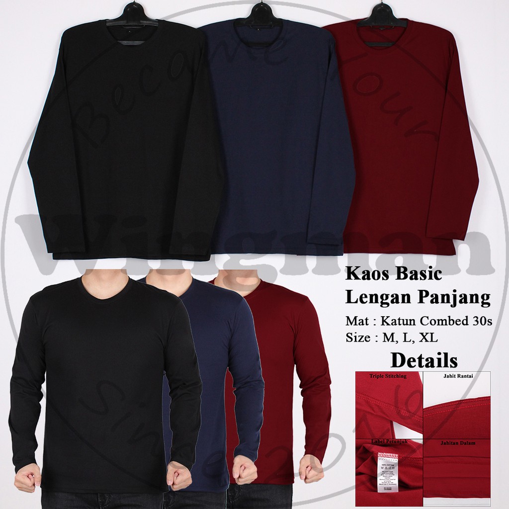 Kaos Polos High Quality Detail Combed 30s 3 Warna Lengan Panjang Shopee Indonesia