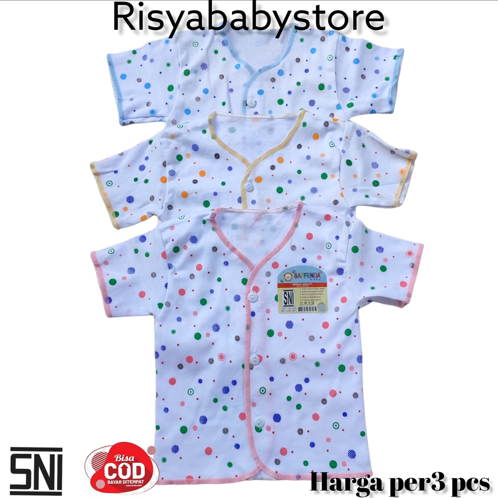 3pcs Baju bayi motif Polkadot/ Baju bayi merk Saffenda/ perlengkapan newborn