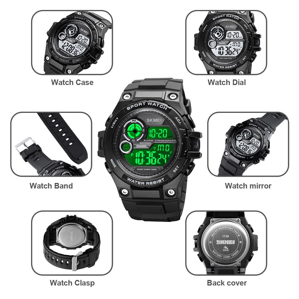 SKMEI 1759 Jam Tangan Pria Digital Anti Air 10 Bar SKMEINDONESIA