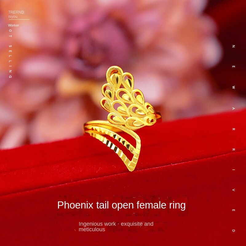 Cincin Model Terbuka Desain Ekor Phoenix 24k Gaya Korea Untuk Wanita