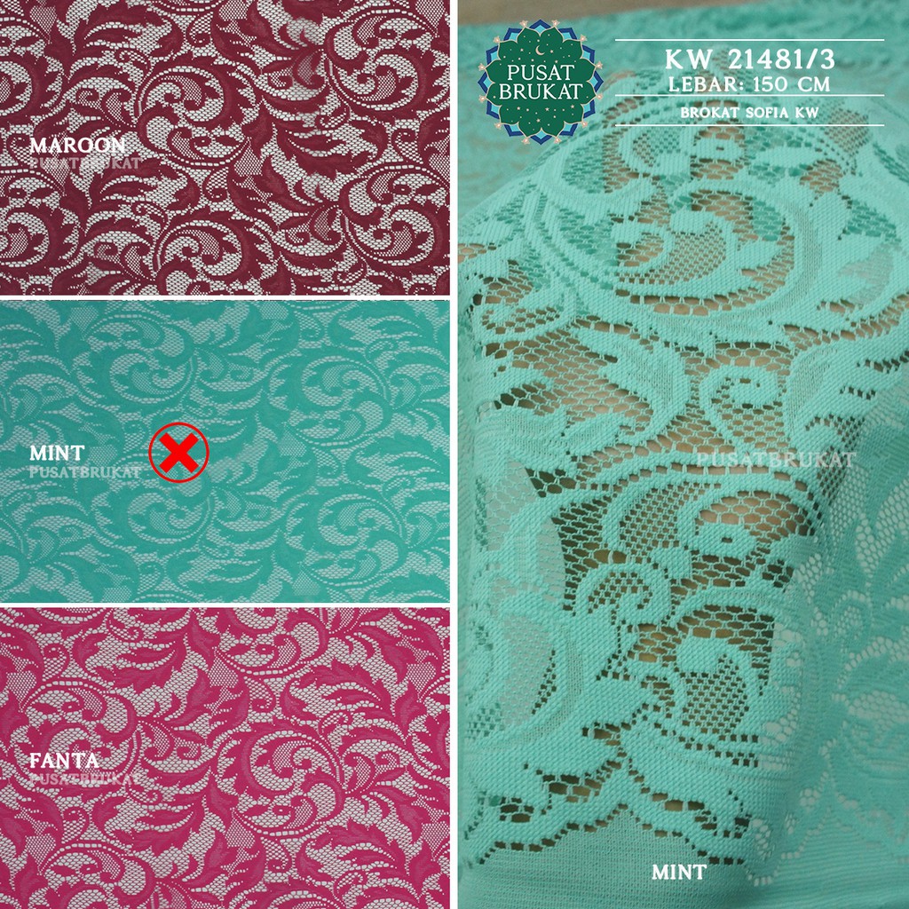 KAIN BRUKAT LACE KEBAYA METERAN / BROKAT MALIKA VINTAGE SOFIA - KW 21481/3 - [harga per 0.5m]