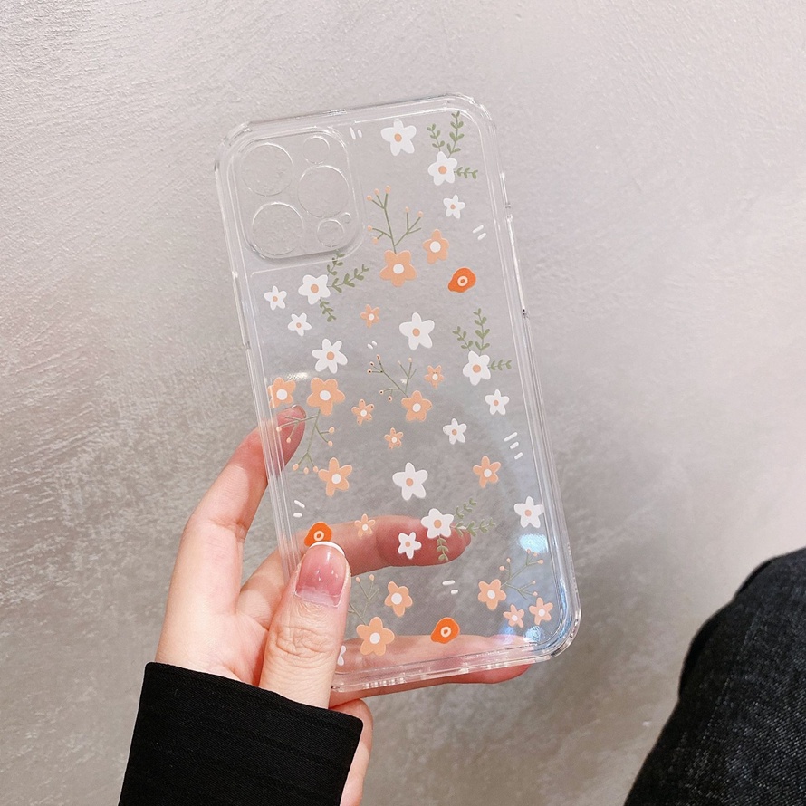 【Ready Stock】Small Fresh Flower Transparent Case Compatible for iPhone 14 13 12 11 Pro Max X XR Xs Max 6 6s 7 8 Plus 12 13 MIni Precision Hole TPU Soft Silicone Mobile Phone Case Protective Back Cover