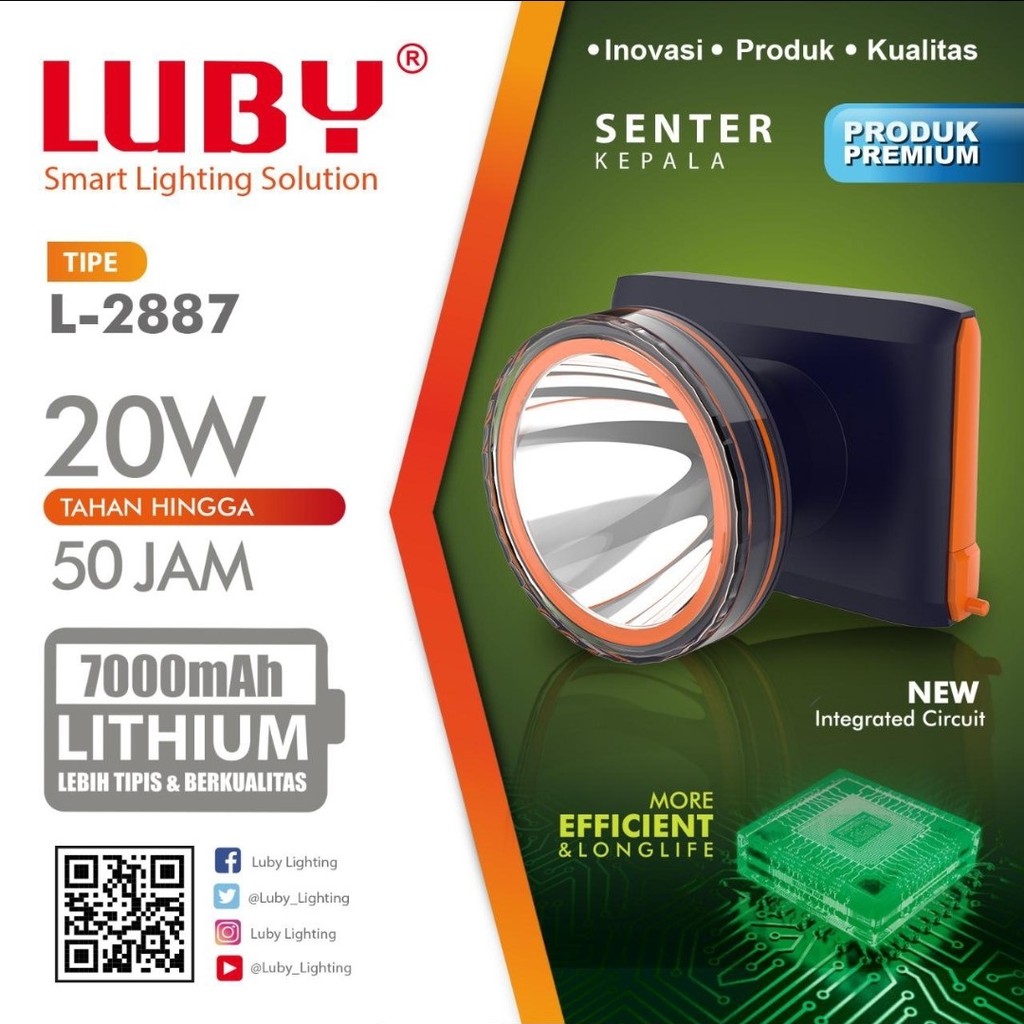 Senter Kepala Luby L2887 Cahaya Sinar Putih - Head Lamp Emergency Torch Flash White Light Led L-288