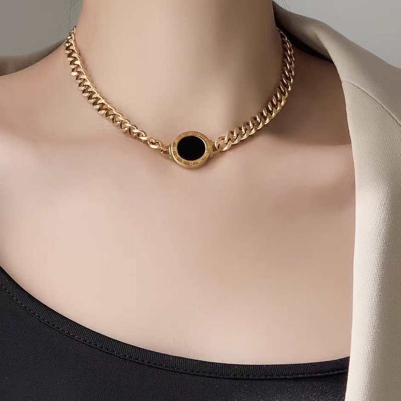 Kalung Titanium Sisik Naga Gold 18K Black Square Vintage Fashion