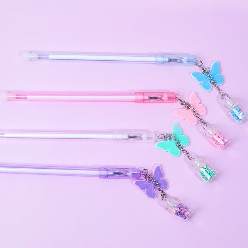 1pc Cute Butterfly Bottle Pendant 0.5mm Black Ink Gel Pen School Office Stationery Supplies