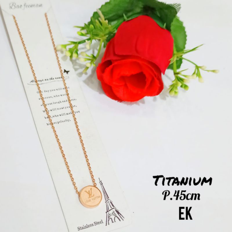 Kalung TITANIUM PREMIUM plat logo brand simple&amp;elegan,tidak karat *COD*