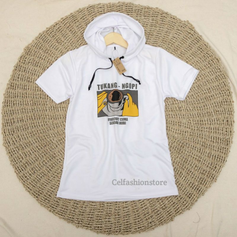 ✨Promo⚡Kaos hoodie wanita & pria sablon tukang kopi/Hoodie pria kupluk warna putih