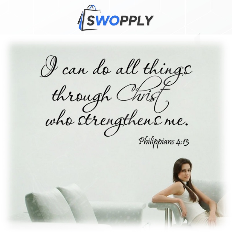 Swopply STC003 Sticker Dinding Motivasi Quote Wallpaper Sticker Through Christ