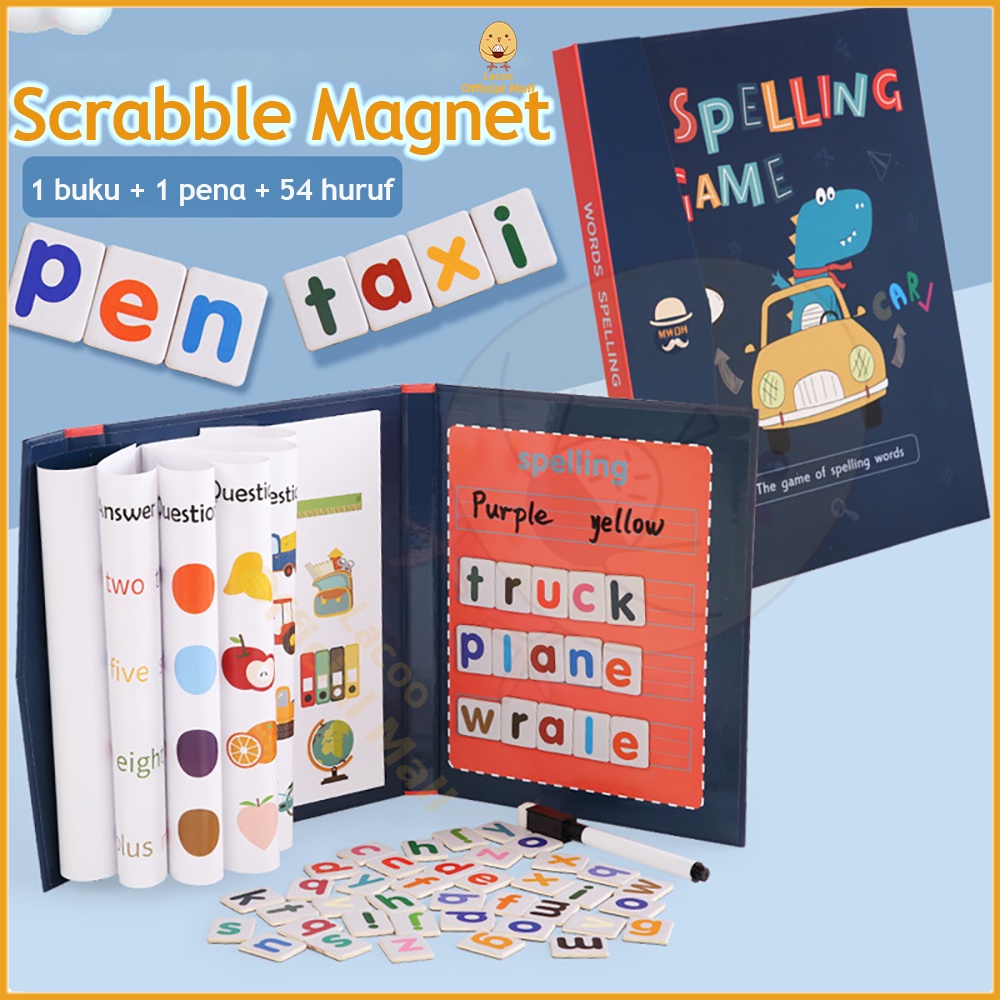 Lacoo Spelling game book buku Scrabble magnet Puzzle kayu Mainan Edukasi