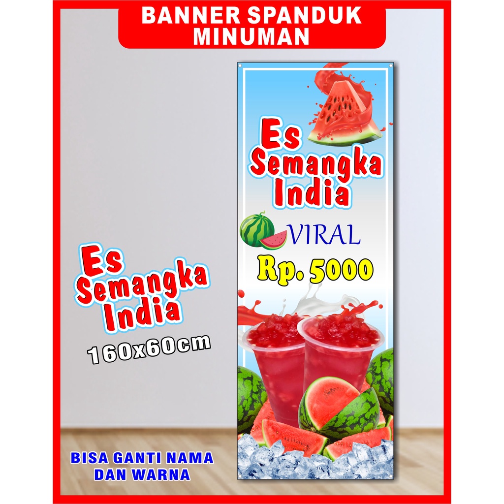 Cetak spanduk ES Semangka India, banner minuman ES Semangka India ukuran 60X160 cm COD