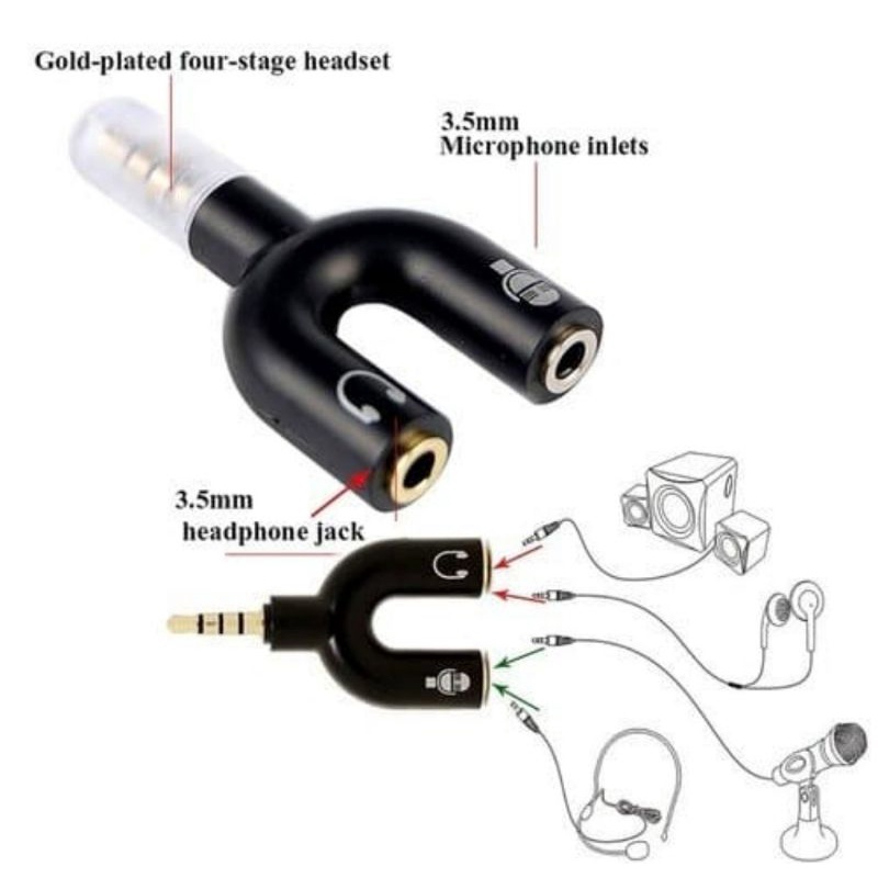 Audio Splitter Jack 3.5mm to dual female U 2in1 audio dan audio