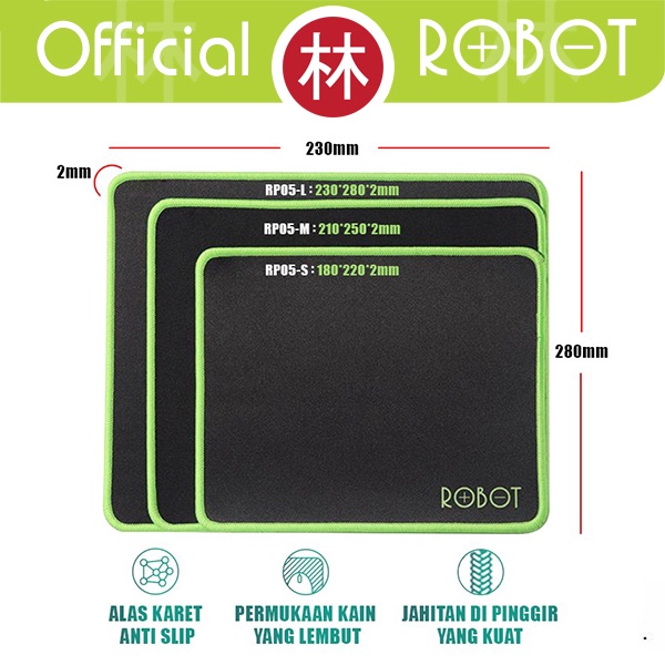 ROBOT - RP05 Mousepad Anti Slip Gaming Polos Hitam Murah Rubber ORI