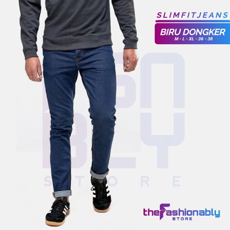 Celana Jeans Slim Fit Pria Biru Dongker / Blueblack